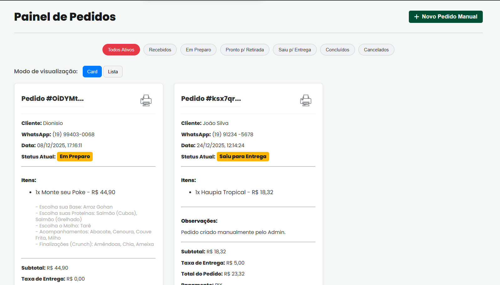 Painel de Pedidos - Admin